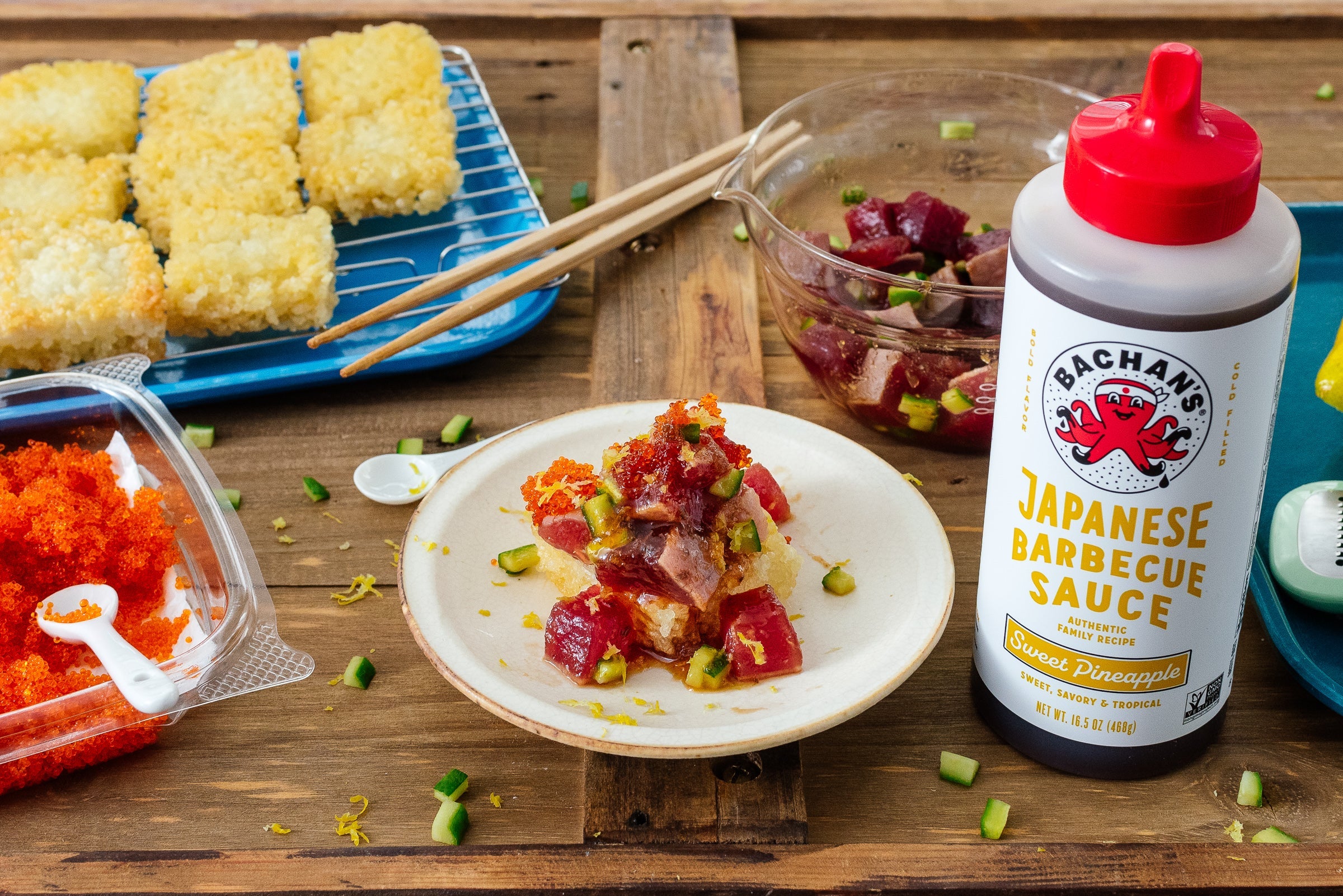 Log Seared Poke on Crispy Rice – Bachan's