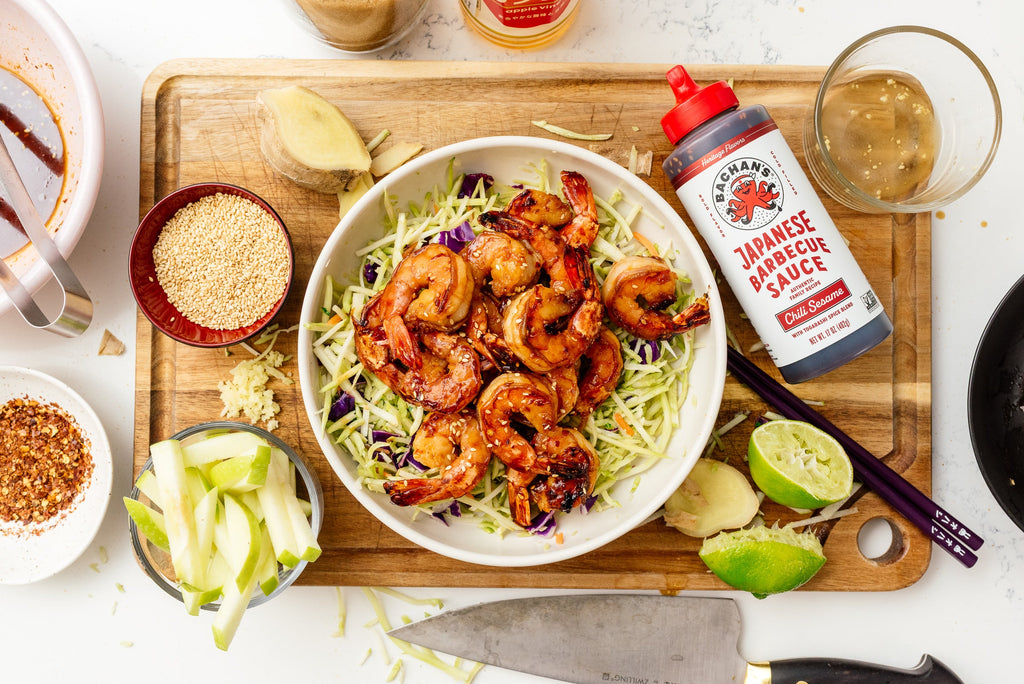 Chili Sesame Grilled Shrimp with Coleslaw