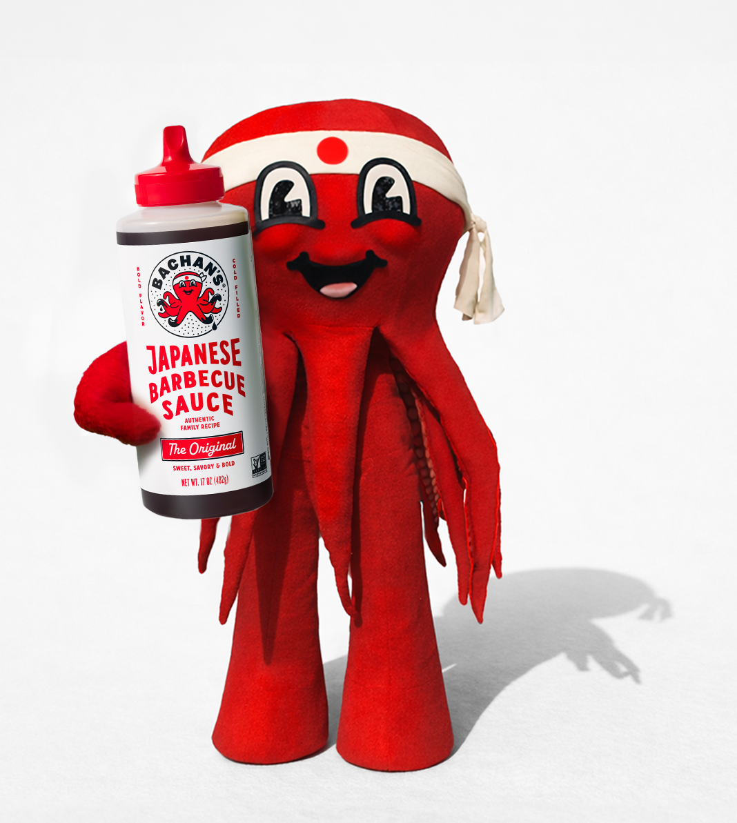 Octo holding Bachan's sauce